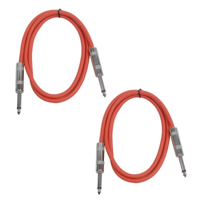 2 Pack of 2 Foot 1/4" TS Patch Cables 2' Extension Cords Jumper - Red & Red image 1