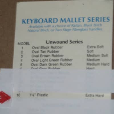 one pair of new old stock A+ Mike Balter MB10B (10B) Extra Hard Keyboard Mallets, 1 and 1/8" phenolic (plastic) round (gray color) HEADS and natural birch HANDLES - mid to late 1990s (+ packaging) Unwound Series image 4
