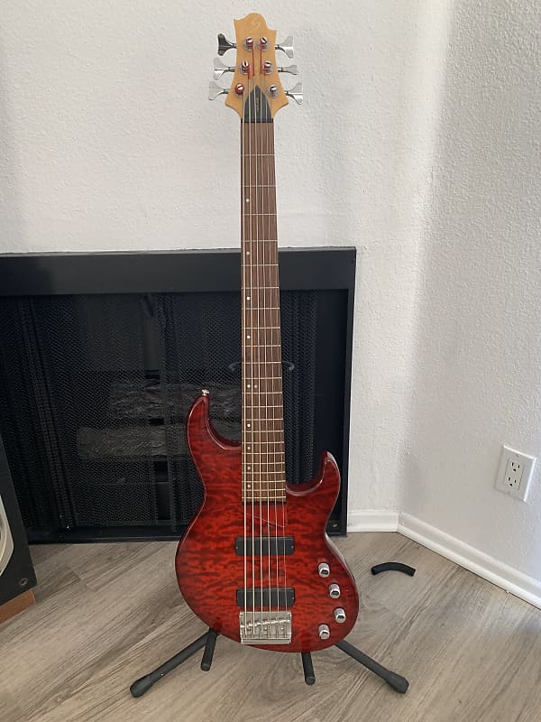 Samick Greg Fairlane 6 string bass Transparent Red Reverb
