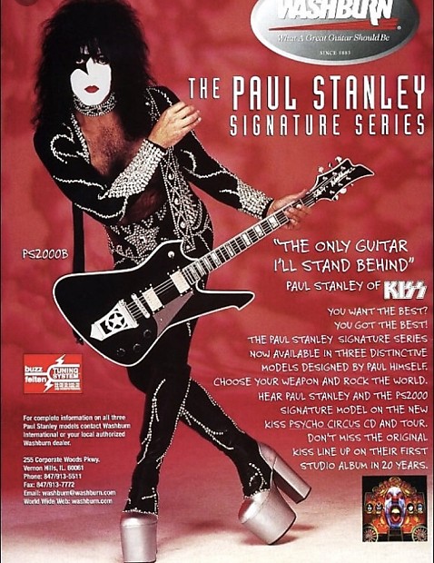 Washburn Paul Stanley PS2000 Custom Shop 1998 Black KISS | Reverb