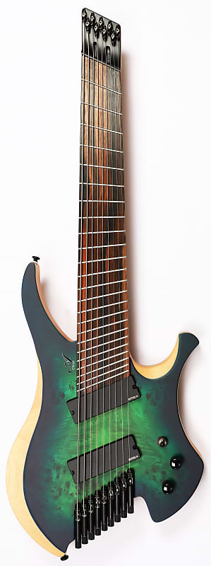 AGILE 9 String Fan Fret  headless Electric Guitar CHIRAL PARALLAX 92528 EB EMG SS SATIN GREEN / BLUE image 1