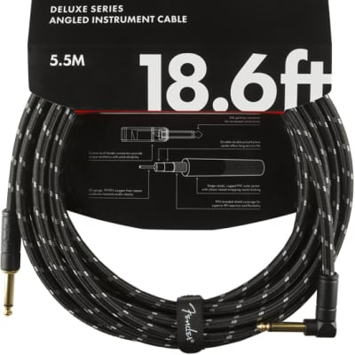 Fender Deluxe BLACK TWEED Guitar/Instrument Cable, Straight-Right Angle, 18.6'ft image 5