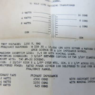 Pr NOS Peerless Altec 15065  70 Volt  Line Speaker Transformers, Spec Sheet, 1960s, USA, Boxes, NEW 1960s image 5