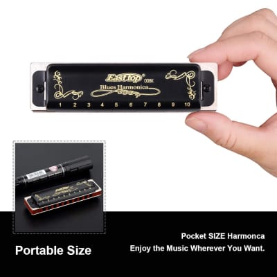 Harmonica Sets 7 Keys in Key of A B C D E F G 10 Hole 20 Tones with Case  Bag & Cleaning Cloth for Adult, Professional  Player,Beginner,Students,Children,Kids, Heavy Duty, Black