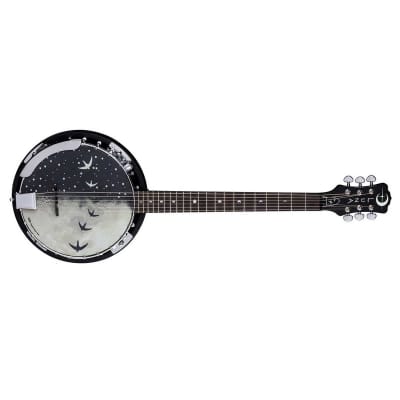 Luna Moonbird 6-String Acoustic Banjo with Single Humbucker Pickup, 21 Frets, C Shape Neck, Rosewood Fingerboard, Black Satin image 7