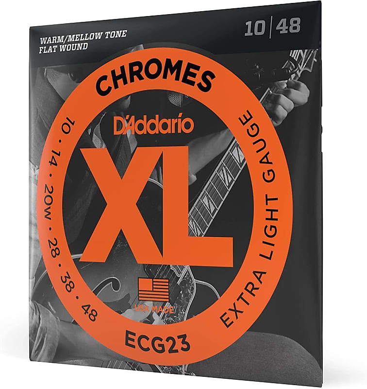 D'Addario ECG23 Chromes Flat Wound Electric Guitar Strings, Extra Light, 10-48 image 1