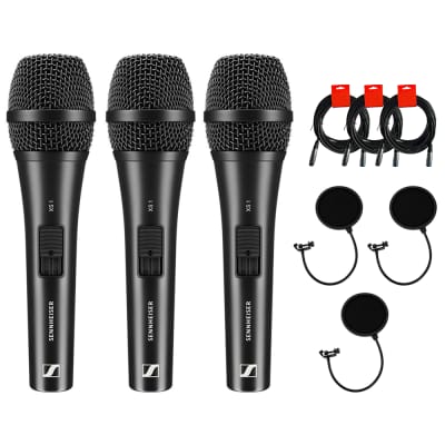 Sennheiser XS 1 Handheld Cardioid Dynamic Vocal Microphone (3-Pack) Bundle with 3x Pop Filter and 3x 20" XLR-XLR Cable image 1