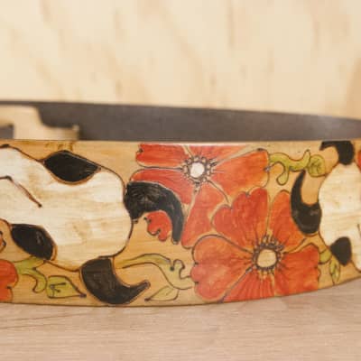 Leather Guitar Strap - Handmade with Cow Skulls and Roses by Moxie & Oliver - Nelly Pattern image 4