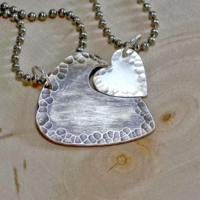 Sterling silver guitar pick and heart couples interlocking necklaces - Both Sterling Silver image 5