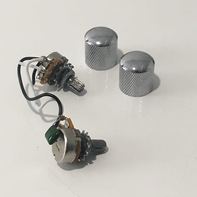 2 Push On Fender Squier Knobs for Fender Tele P Bass Chrome Reverb