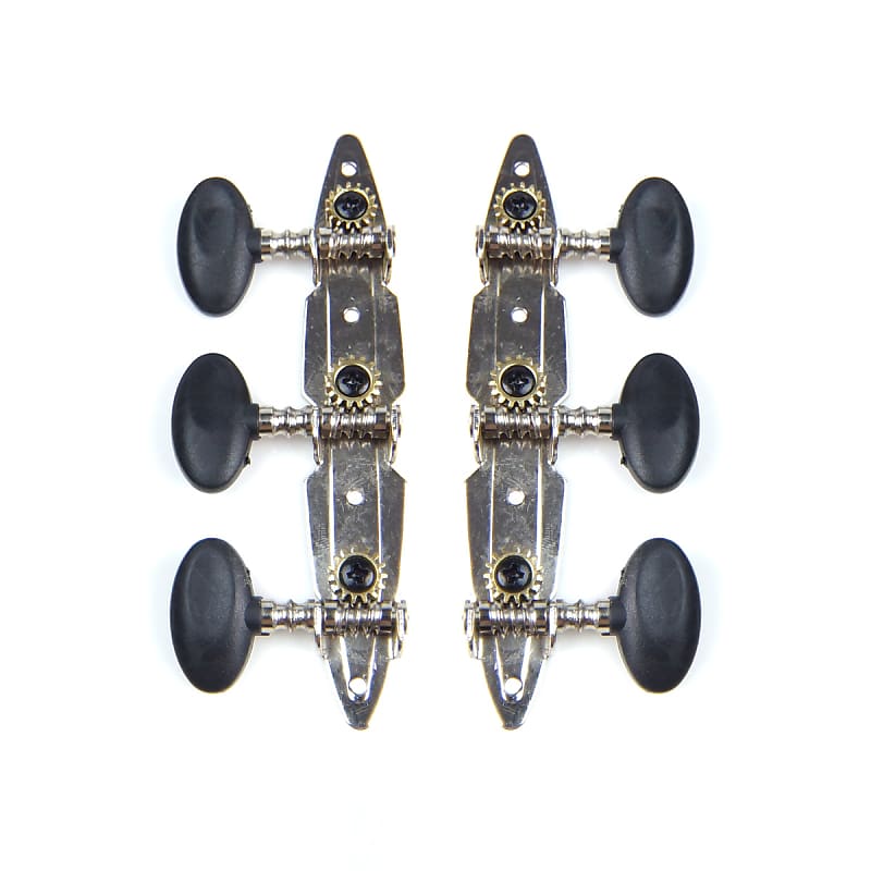 3 on Plate Acoustic Guitar Tuners Set Black knobs 3x3 Unique Shaped plate