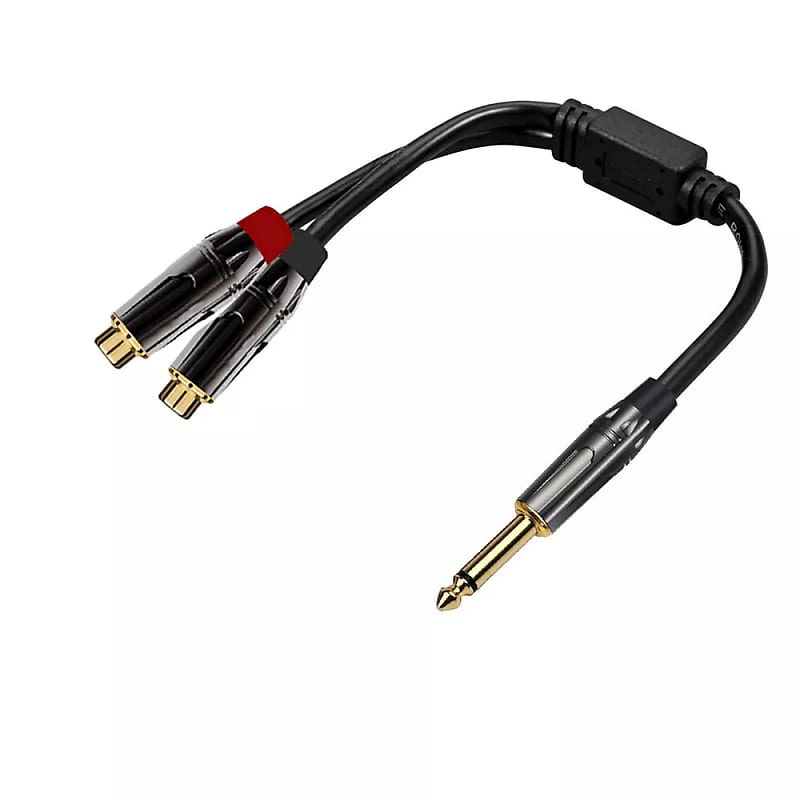 1/4" (6.35Mm) Ts Male Mono To Dual Rca Female Extension Mono Splitter Y Cable image 1
