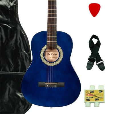 De Rosa DKG36-BU Kids Acoustic Guitar Outfit Blue w/Gig Bag, Strings, Pick, Pitch Pipe & Strap for sale