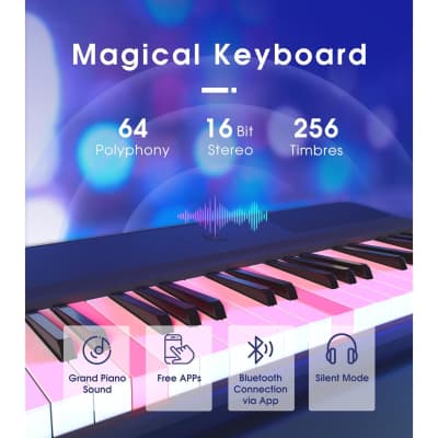 Smart Keyboard Color 61 Lighted Keys Piano Keyboard, Electric Piano For Beginners With 256 Tones, 64 Polyphony, Built-In Led Lights And Free Apps (Black) image 4