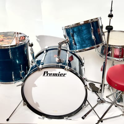 Vintage Premier 4-pc drum kit with all hardware 12/16/22/snare 1970 - Blue Shimmer image 1