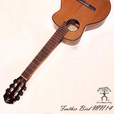 aNueNue MN14E Feather Bird Solid Cedar & Mahogany Nylon Travel Classical Guitar with pickup image 4