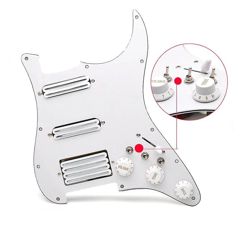 White HSS Guitar Loaded Prewired Strat Style Pickguard, Multi Reverb