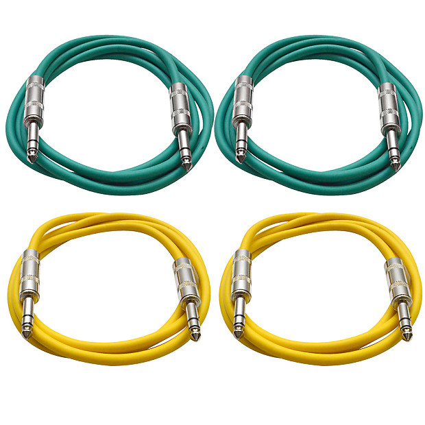 Seismic Audio SATRX-2-2GREEN2YELLOW 1/4" TRS Patch Cables - 2' (4-Pack) image 1