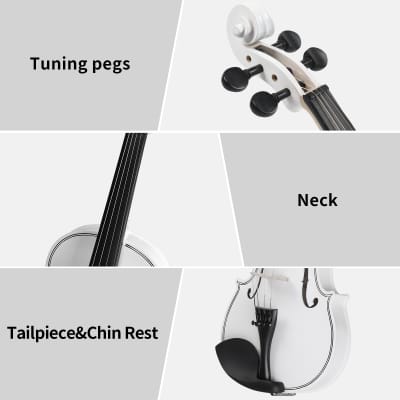 Full Size 4/4 Violin Set for Adults, Beginners, Students with Hard Case, Violin Bow, Shoulder Rest, Rosin, Extra Strings 2020s - White image 6