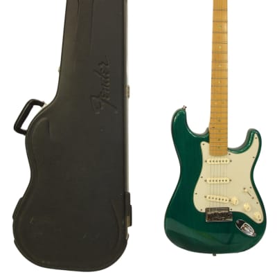 2001 Fender American Deluxe Stratocaster Electric Guitar, Maple Fingerboard, Teal Green Transparent image 1