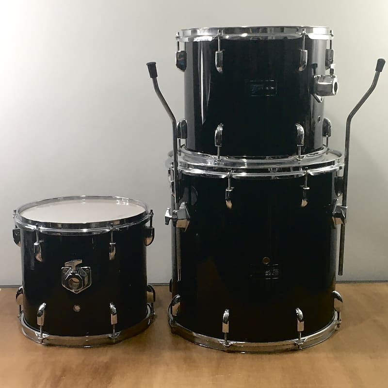 3 Vintage 1990s Groove Percussion Black Power Toms 12/13/16 Acoustic Drums 16x16 Floor Tom + Legs image 1