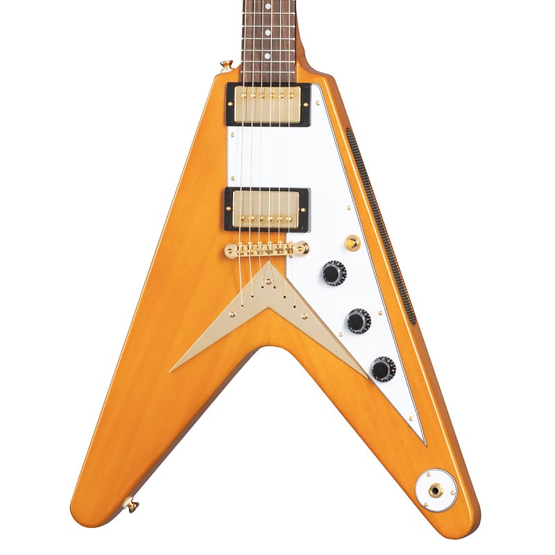 Epiphone - 1958 Korina Flying V Inspired by Gibson - Electric Guitar - Aged Natural w/ White Pickguard - w/ Hard Case image 1