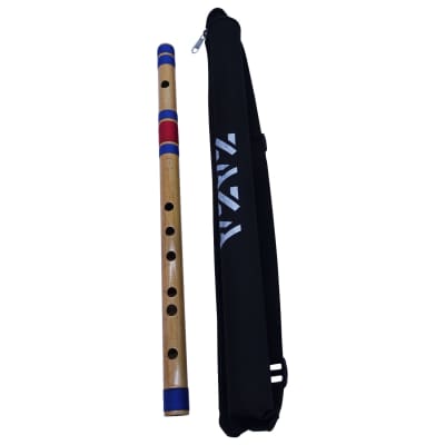 Zaza Percussion- Professional 6 Holes Polished Bamboo Flute Scale E 14.85'' (Indian Flute) W/Carry Bag image 1