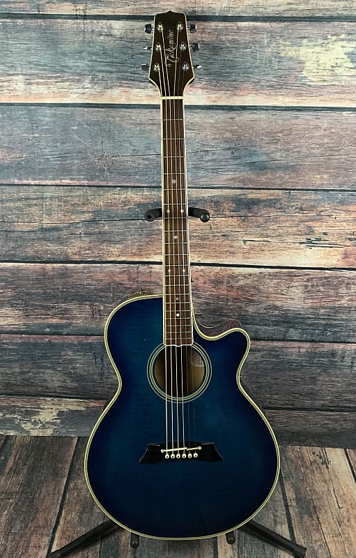 Used Takamine EF391 MB Acoustic Electric Guitar Made In Japan with Case-  Blue Flame Maple