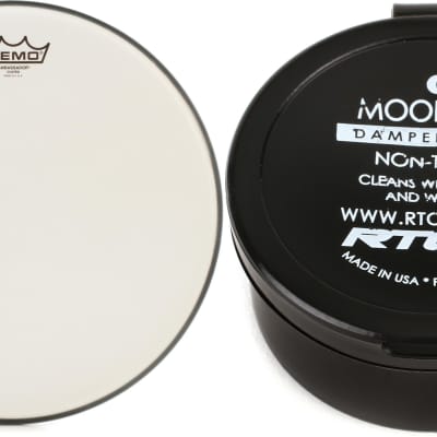 Remo Ambassador Coated Drumhead - 14 inch  Bundle with RTOM Moongel Drum Damper Pads - Blue (6-pack) image 1