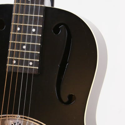 1980s Vintage Regal Resonator Acoustic Guitar Round Neck with F Holes Black & White Binding OHSC image 7