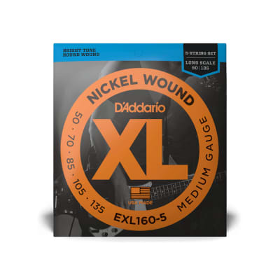 D'Addario EXL160-5 5-String Nickel Wound Bass Strings Medium, 50-135, Long Scale image 2