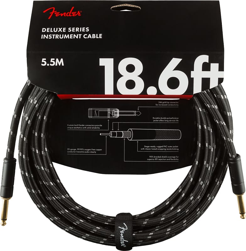 Fender® Deluxe Series Instrument Cable, Straight/Straight, 18.6', Black Tweed image 1