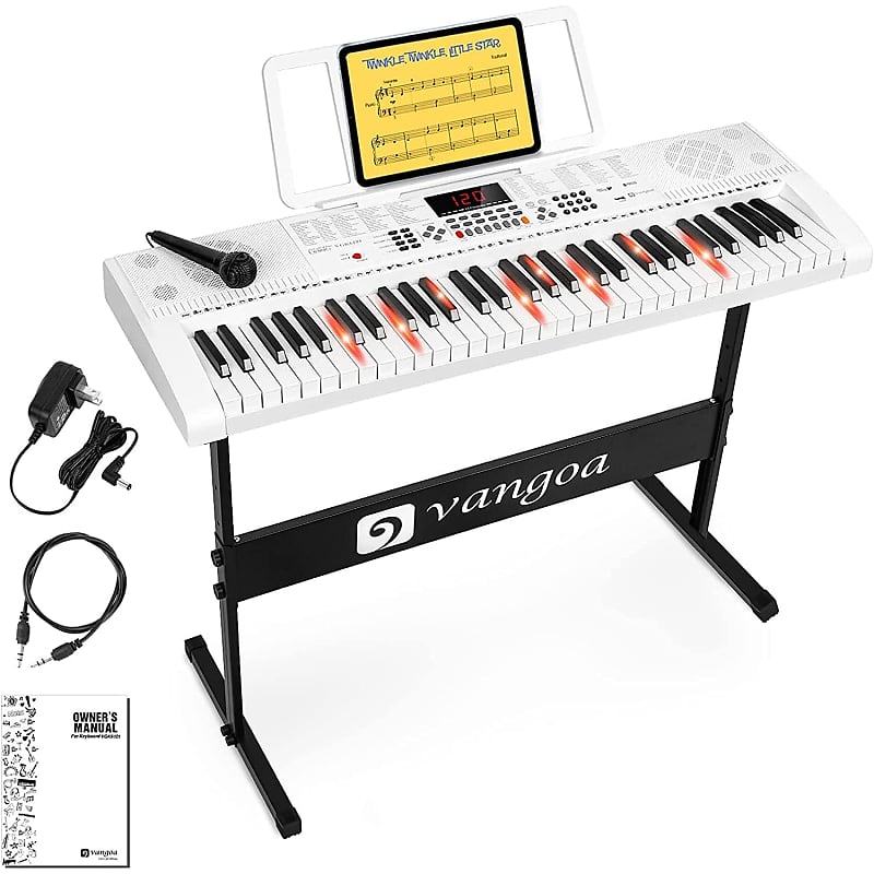 Keyboard Piano 61 Key - Electric Piano Keyboard With 3 Teaching Modes, Learning Lighted Up Music Keyboard Piano With Stand For Beginners And Students, Vgk6101 White image 1