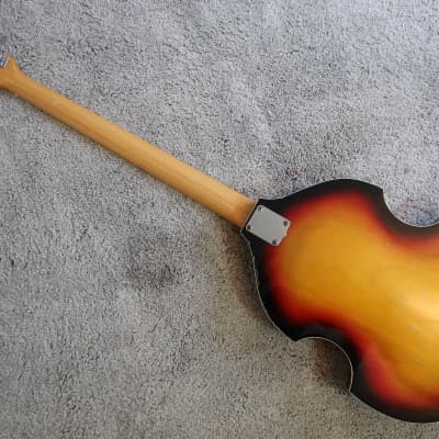 Vintage 1960s Teisco Bruno Viola Violin Beatles Bass Guitar Rare Sunburst Clean image 5