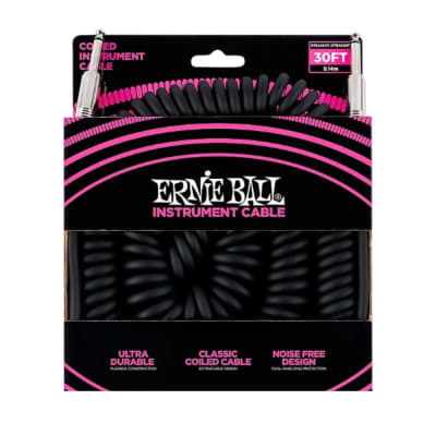 Ernie Ball Black Instrument Cable Ultraflex 30' Coiled Straight/Straight 6044 image 7