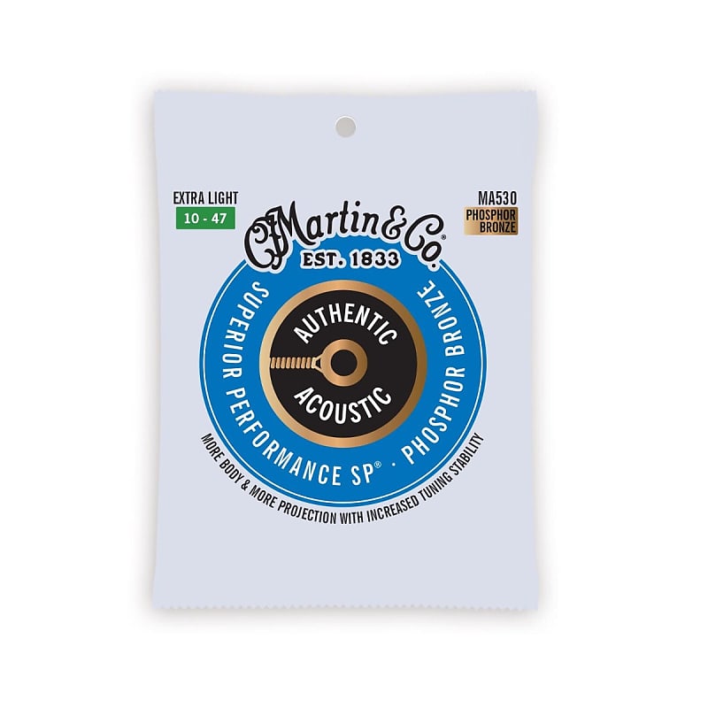 Martin MA530 Authentic Acoustic SP Guitar Strings Phosphor Bronze Extra Light 10-47 image 1