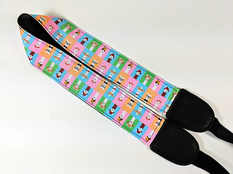 Hipster Llama Ukulele Strap - Colorful-Handmade - Cool Ukulele Strap - Button Free - Universal Strap image 1