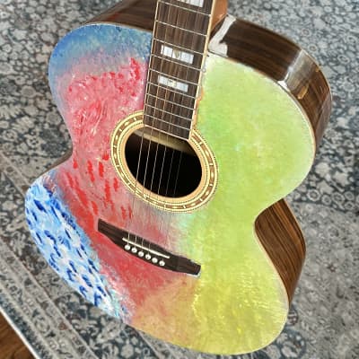 Hand-Painted Abstract Guitar - Carlo Robelli Acoustic/Electric  - for sale