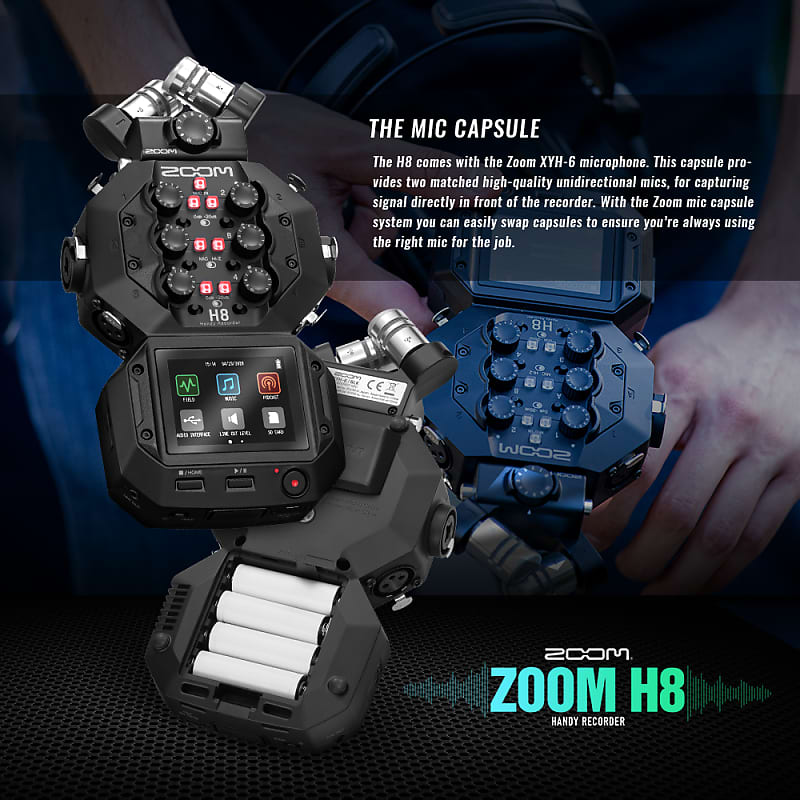 Zoom H8 Handy Recorder Inputs, 12-Track Six Portable Device for Podcasting,  Music and More, Includes a Complete Accessories Bundle with a Zoom ZDM-1  Podcast Mic Pack, and more Reverb