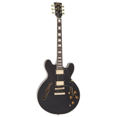 Vintage Guitars VSA500 Semi-Hollow Electric Guitar - Gloss Black image 2
