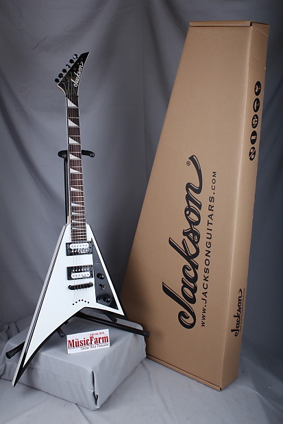Jackson JS32T Rhoads Electric Guitar White with Black Bevels V Shaped Guitar