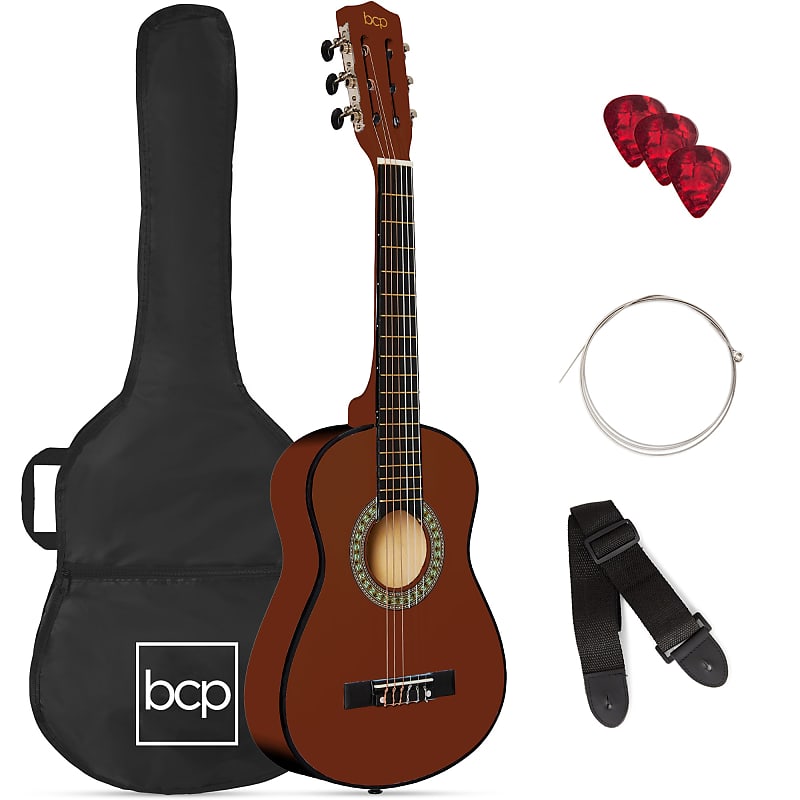 Best Choice Products Kids Acoustic Guitar Beginner Starter Kit with Carrying Case - 30in-Mahogany Stain image 1