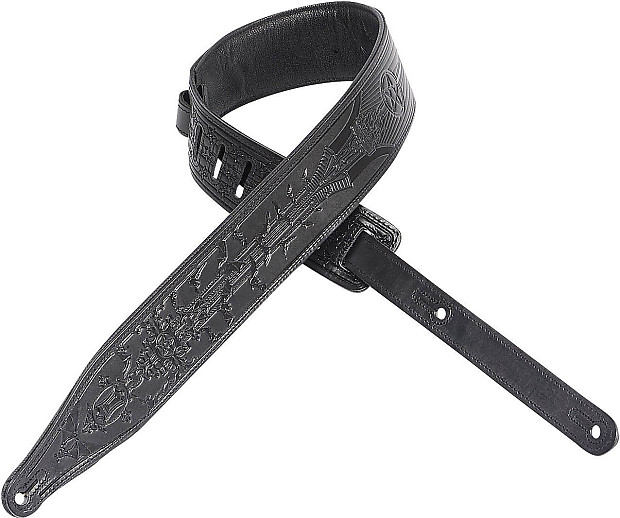 Levy s M17T05 Pentagram Bats Gothic Tooled Leather Guitar Bass Strap Black