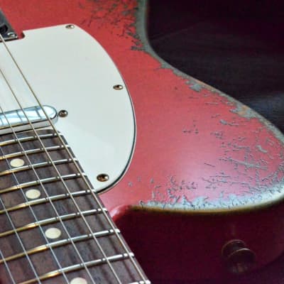 American Fender Telecaster Heavy Relic  Fiesta Red on Jade Green Metallic Custom Shop Pickups image 11