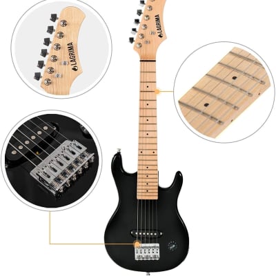 LAGRIMA 30" Child Beginner's Electric Guitar w/ 5 AMP, Straps, Tuner, Cord, Bag, Black image 5