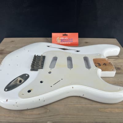 Real Life Relics Thinline F Hole Strat® Stratocaster® Body Aged Olympic White image 3