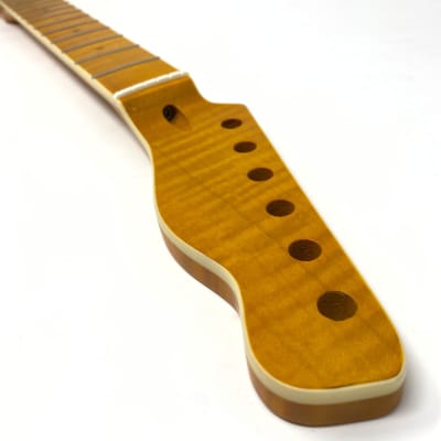 Tele-Style Neck, Beautiful Vintage Amber Tiger Flame Maple w/ Flame Maple Fingerboard, Cream Binding image 9