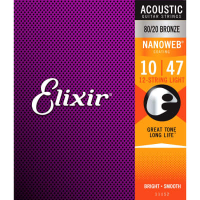 Elixir 11152 Nanoweb 80/20 Bronze 12-String Light Acoustic Guitar Strings image 2