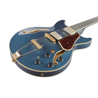 Ibanez AE Series AMH90 Hollow-Body Guitar, Ebony, Prussian Blue Metallic image 2