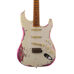 Fender Custom Shop LTD 1957 Stratocaster Heavy Relic Olympic White Over Pink Paisley image 2